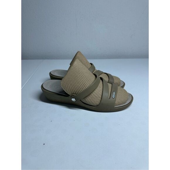 Crocs Patricia Mini Wedge 10386 Brown Women's Size 9 Strappy Slip On Sandals - Picture 1 of 16